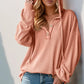 Double Take Full Size Half Button Long Sleeve Hoodie - DAVERRI FASHIONS