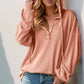 Double Take Full Size Half Button Long Sleeve Hoodie - DAVERRI FASHIONS