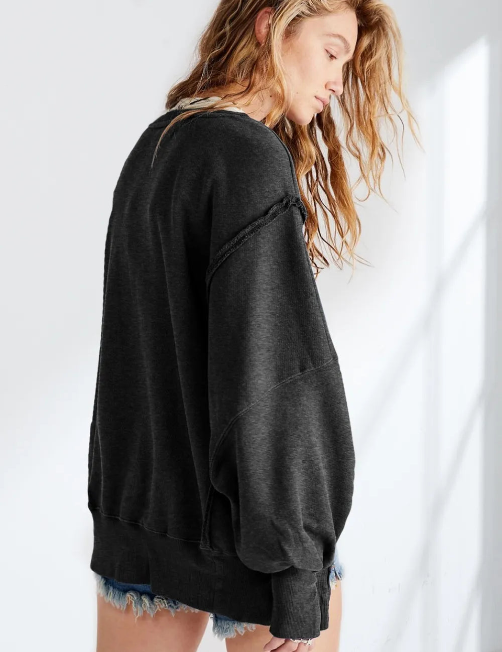Slit Round Neck Dropped Shoulder Sweatshirt | Sweatshirts Daverri Fashions