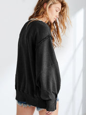 Slit Round Neck Dropped Shoulder Sweatshirt | Sweatshirts Daverri Fashions