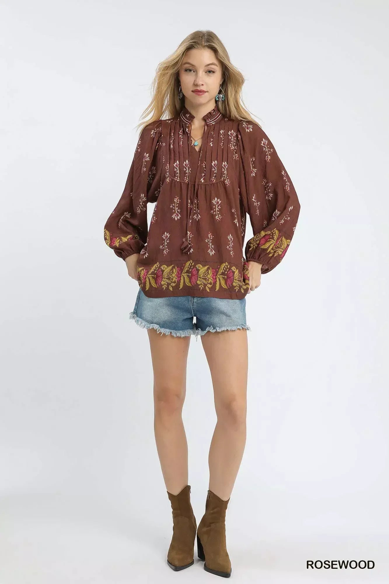 Umgee Floral Boho Peasant Blouse - DAVERRI FASHIONS