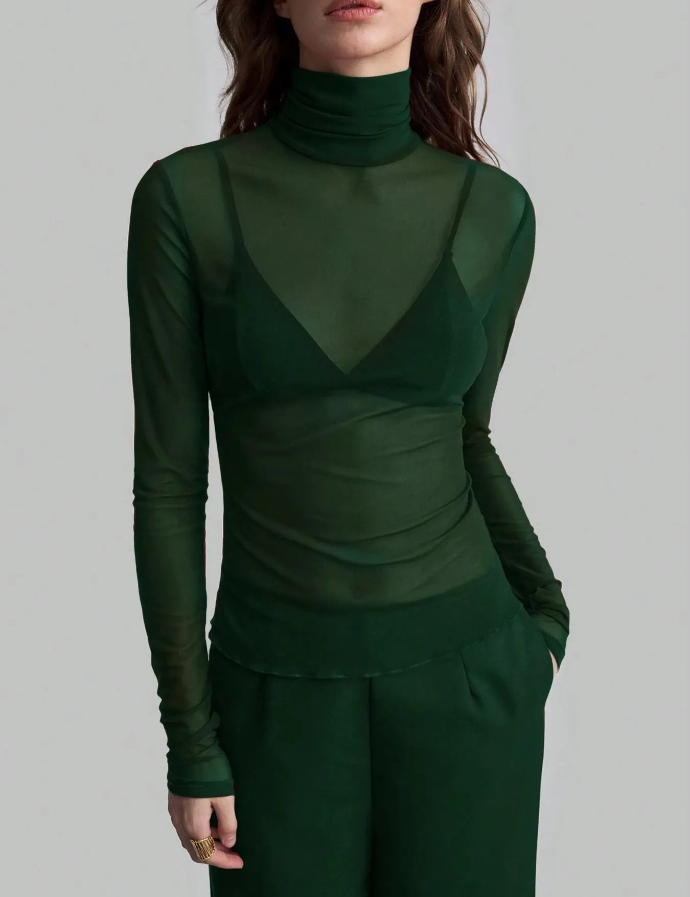 Dark Green Turtleneck Long Sleeve Top | Tops Daverri Fashions