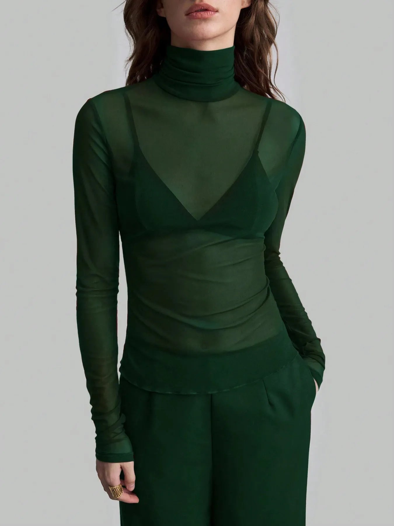 Dark Green Turtleneck Long Sleeve Top | Tops Daverri Fashions