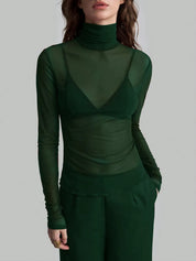 Dark Green Turtleneck Long Sleeve Top | Tops Daverri Fashions