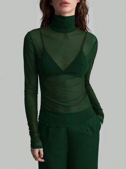 Turtleneck Long Sleeve Top - DAVERRI FASHIONS