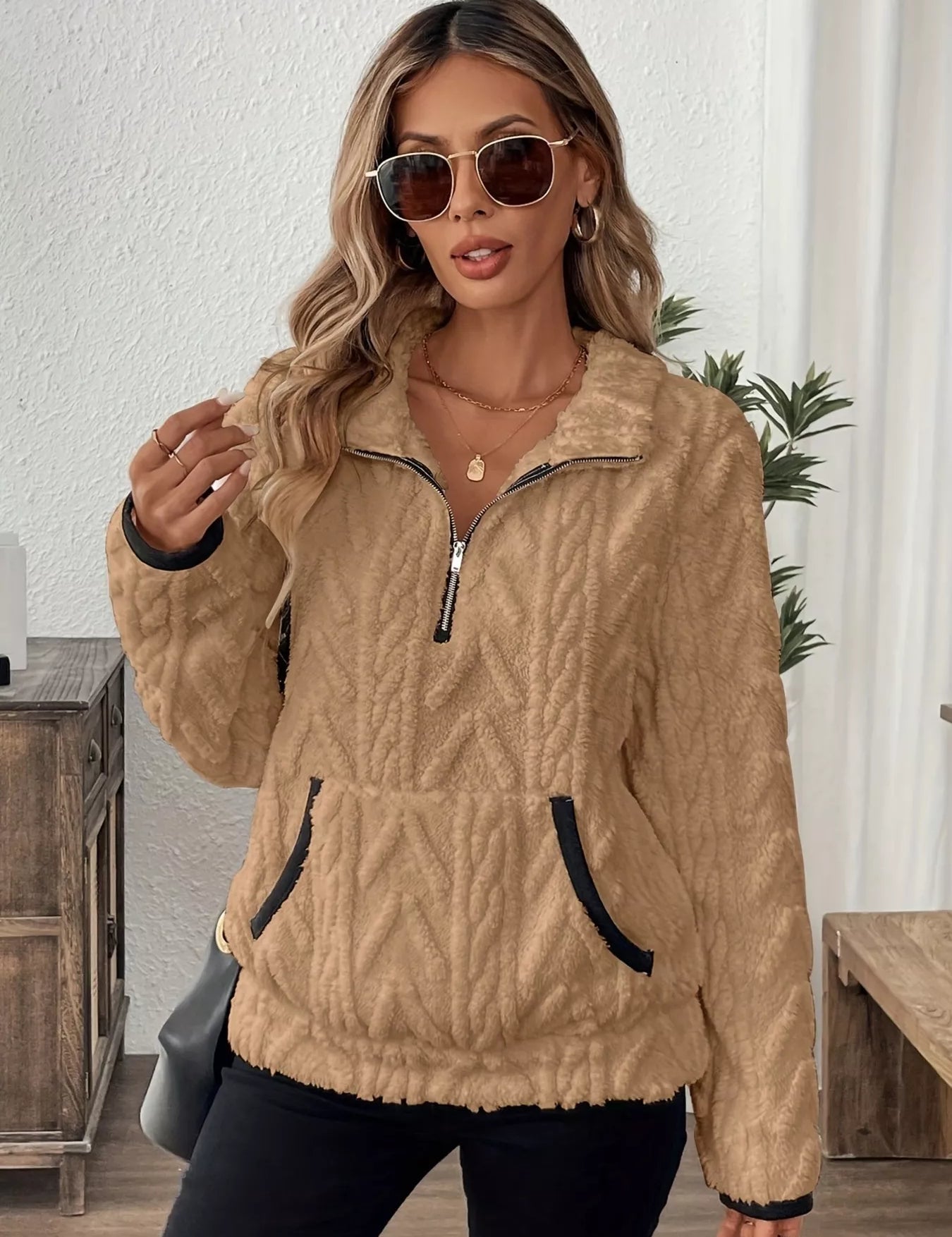 Cozy Sherpa Half Zip Sweatshirt | Sweatshirts Daverri Fashions