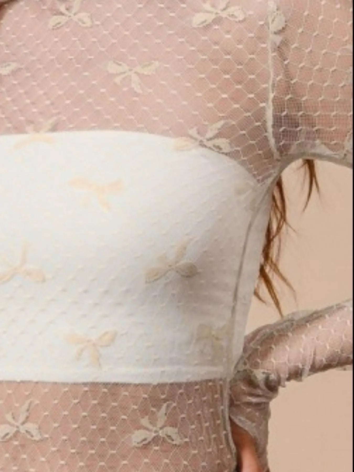 SO ME Bow Ribbon Pattern Sheer Lace Top Tops
