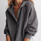 Exposed Seam Dropped Shoulder Hoodie in soft oversized gray with relaxed fit and ribbed cuffs
