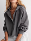 Exposed Seam Dropped Shoulder Hoodie in soft oversized gray with relaxed fit and ribbed cuffs