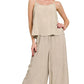 Zenana Ash Mocha Woven Acid Crinkle Washed Cami & Pants 2 Piece Set ASH MOCHA Outfit Sets