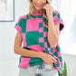 Checkered Drop Shoulder Knit Top Tops