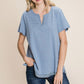 Cotton Bleu by Nu Lab Slit Striped Notched Short Sleeve T-Shirt Denim T-Shirts