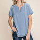 Cotton Bleu by Nu Lab Slit Striped Notched Short Sleeve T-Shirt T-Shirts