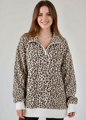 Leopard Print Quarter-Zip Sweatshirt