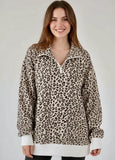 Leopard Print Quarter-Zip Sweatshirt - DAVERRI FASHIONS