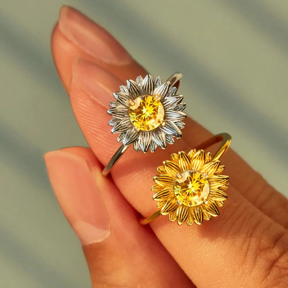 Sunflower Zircon 925 Sterling Silver Ring | Rings Daverri Fashions