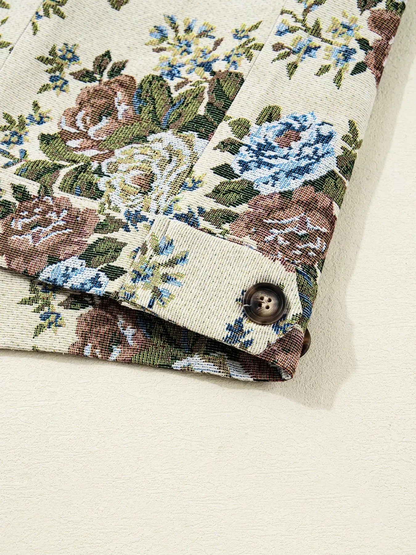 Vintage Floral Print Zip Up Contrast Collared Jacket - DAVERRI FASHIONS