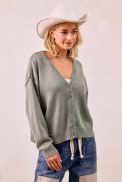 BiBi Washed Sweater V Neck Cardigan | Daverri Fashions