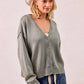 BiBi Washed Sweater V Neck Cardigan - DAVERRI FASHIONS