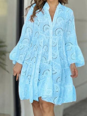 Blue Full Size Eyelet Ruffled Hem Tiered Dress Plus Size | Mini Dresses Daverri Fashions