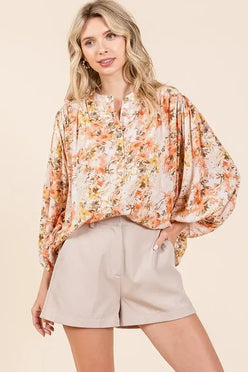 Mittoshop Flower Print Batwing Sleeve Button Down Blouse - DAVERRI FASHIONS