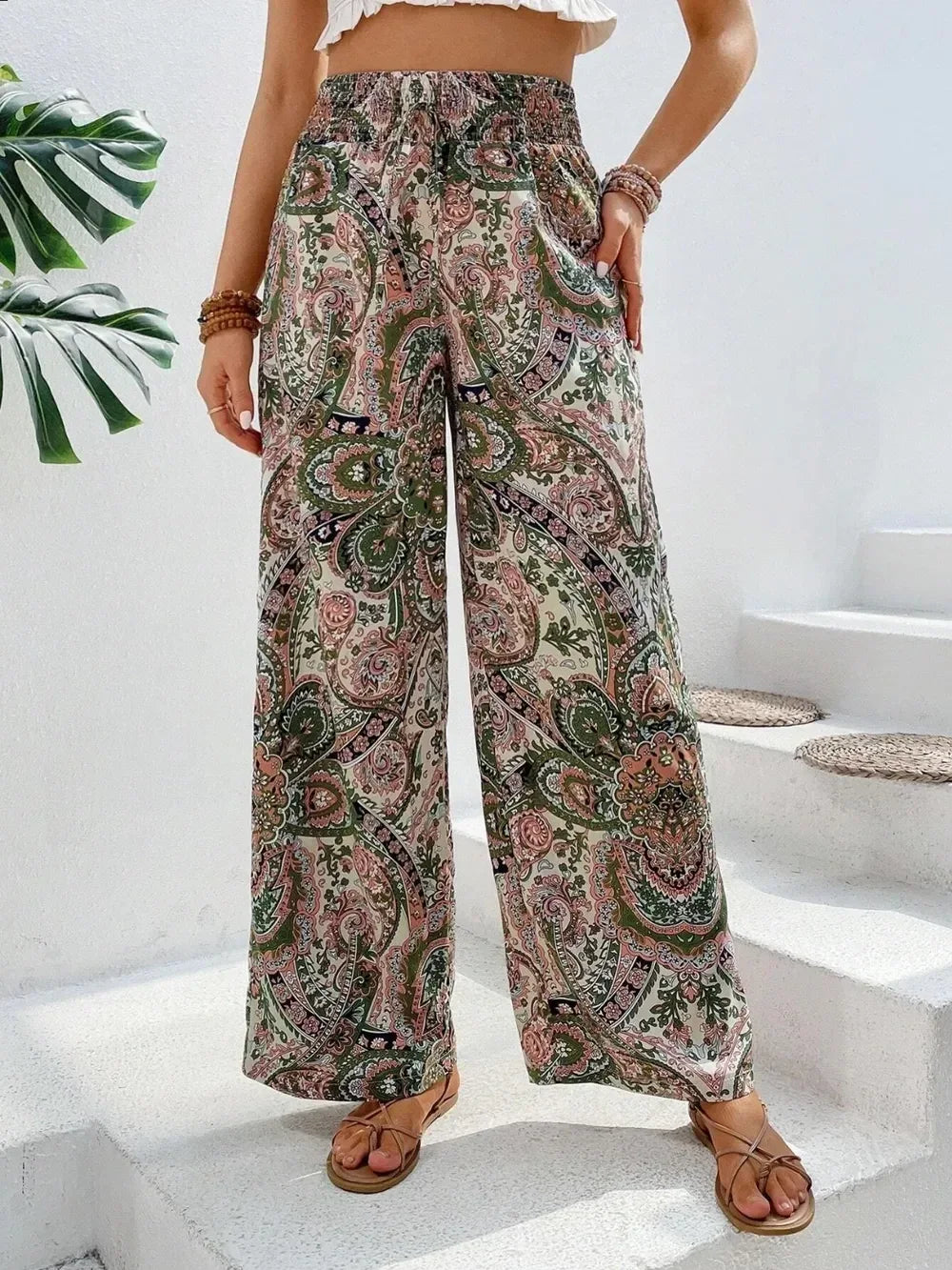 Printed Wide Leg Pants - DAVERRI FASHIONS