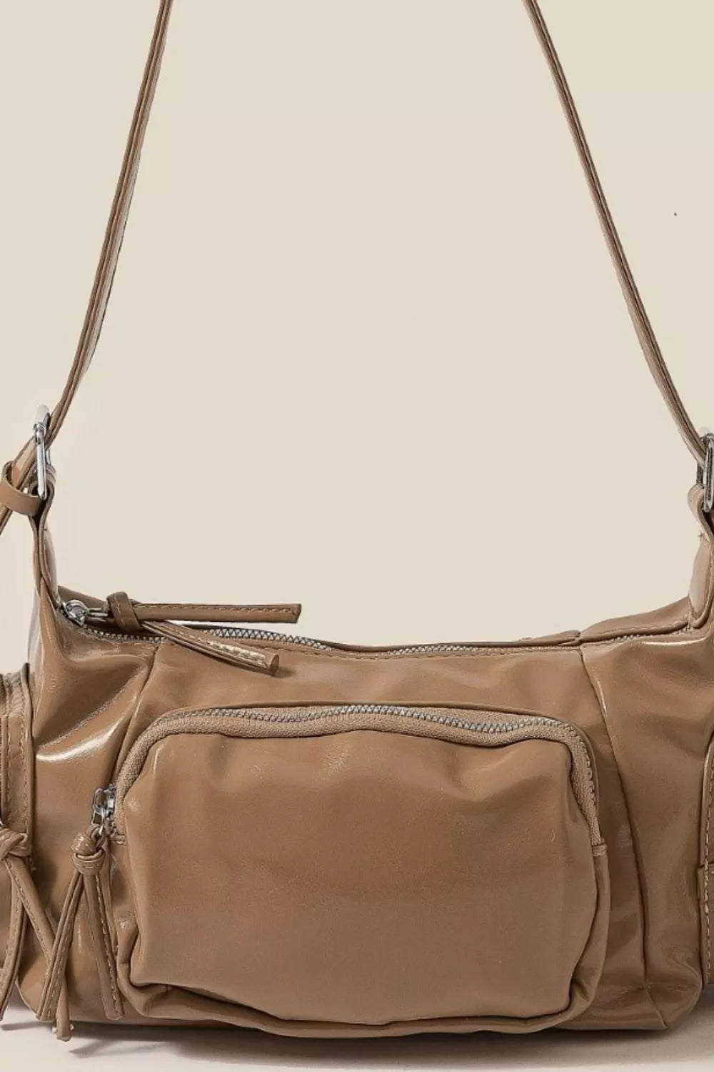Fame Glossy Faux Leather Multi Pocket Hand Bag | Handbags Daverri Fashions