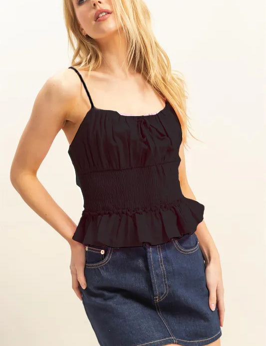 BLACK HYFVE Poplin Smocked Waist Summery Cami Top | Cami Tops Daverri Fashions