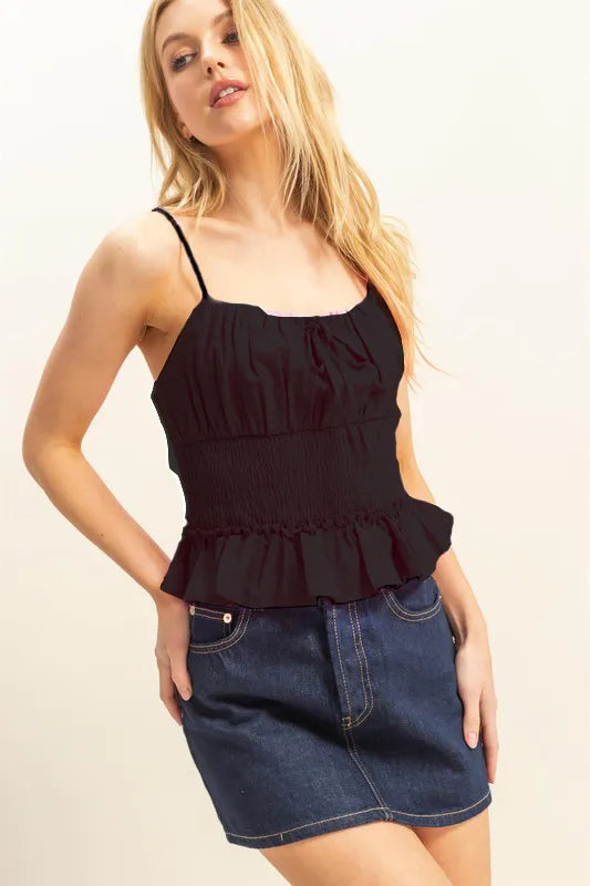 HYFVE Poplin Smocked Waist Summery Cami Top BLACK Cami Tops