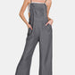 Zenana Washed Adjustable Strap Wide Leg Denim Overalls Black L Overalls