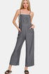 Zenana Washed Adjustable Strap Wide Leg Denim Overalls Black S Overalls