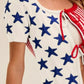 SO ME Stars and Stripe Front Bow Tie Sweater Cardigan Cardigans