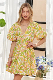 ADORA Puff Sleeve Floral Dress Yellow | Mini Dresses Daverri Fashions