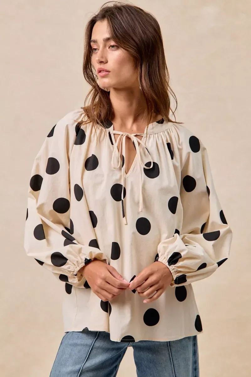 BiBi Polka Dot Exaggerated Balloon Sleeves Blouse - DAVERRI FASHIONS