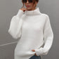 Daverri high neck balloon sleeve rib-knit pullover sweater in white
