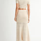 MABLE Pointelle Short Sleeve Crop Top and Slit Skirt Sweater Set