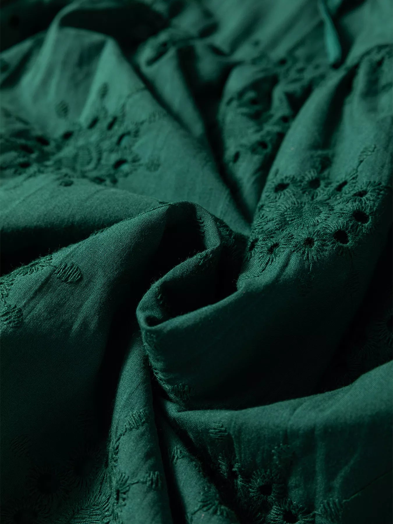 Embroidered Eyelet Pattern 3/4 Puffy Sleeve Swing Mini Dress | Mini Dresses Daverri Fashions