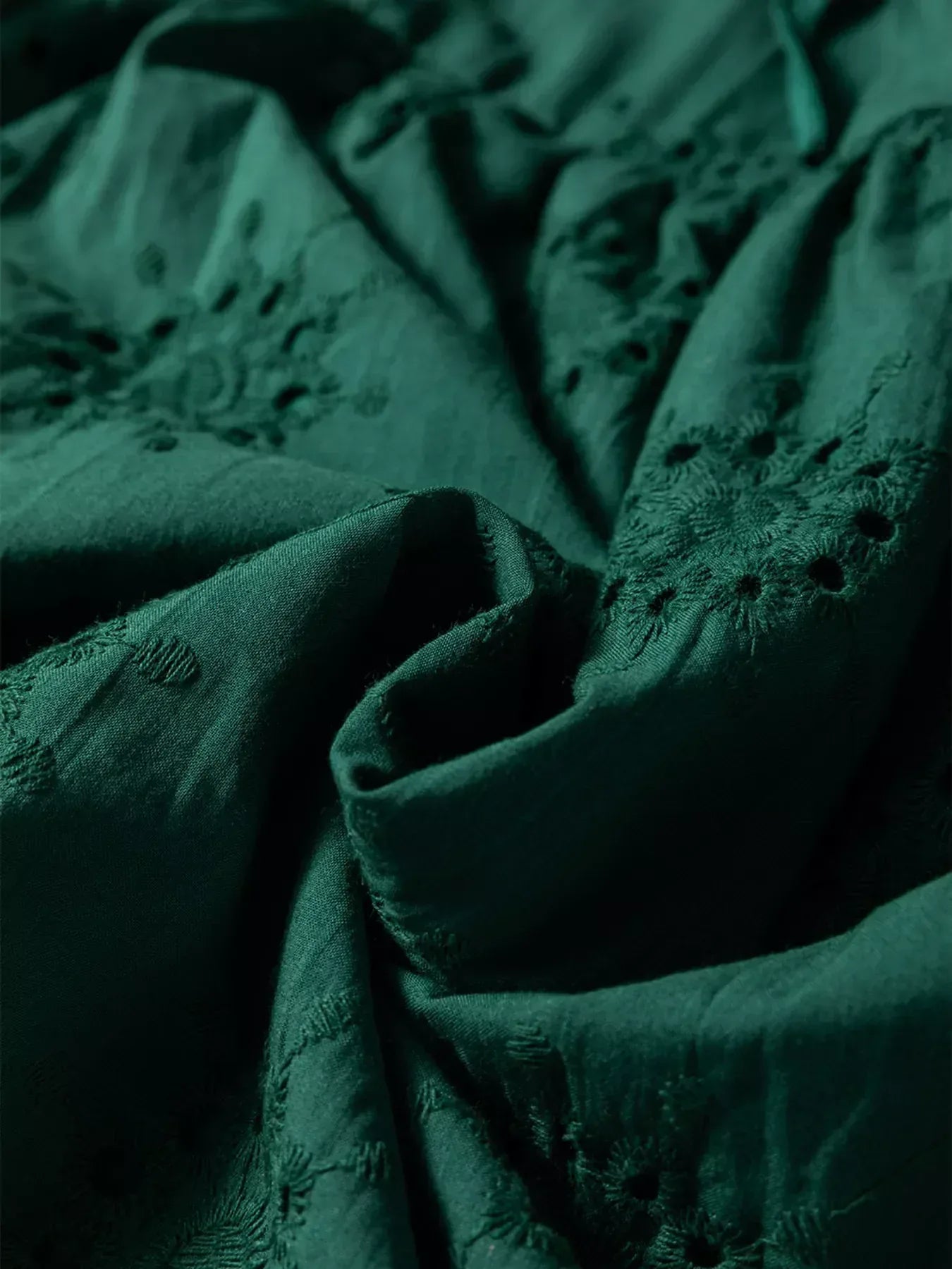 Embroidered Eyelet Pattern 3/4 Puffy Sleeve Swing Mini Dress - DAVERRI FASHIONS