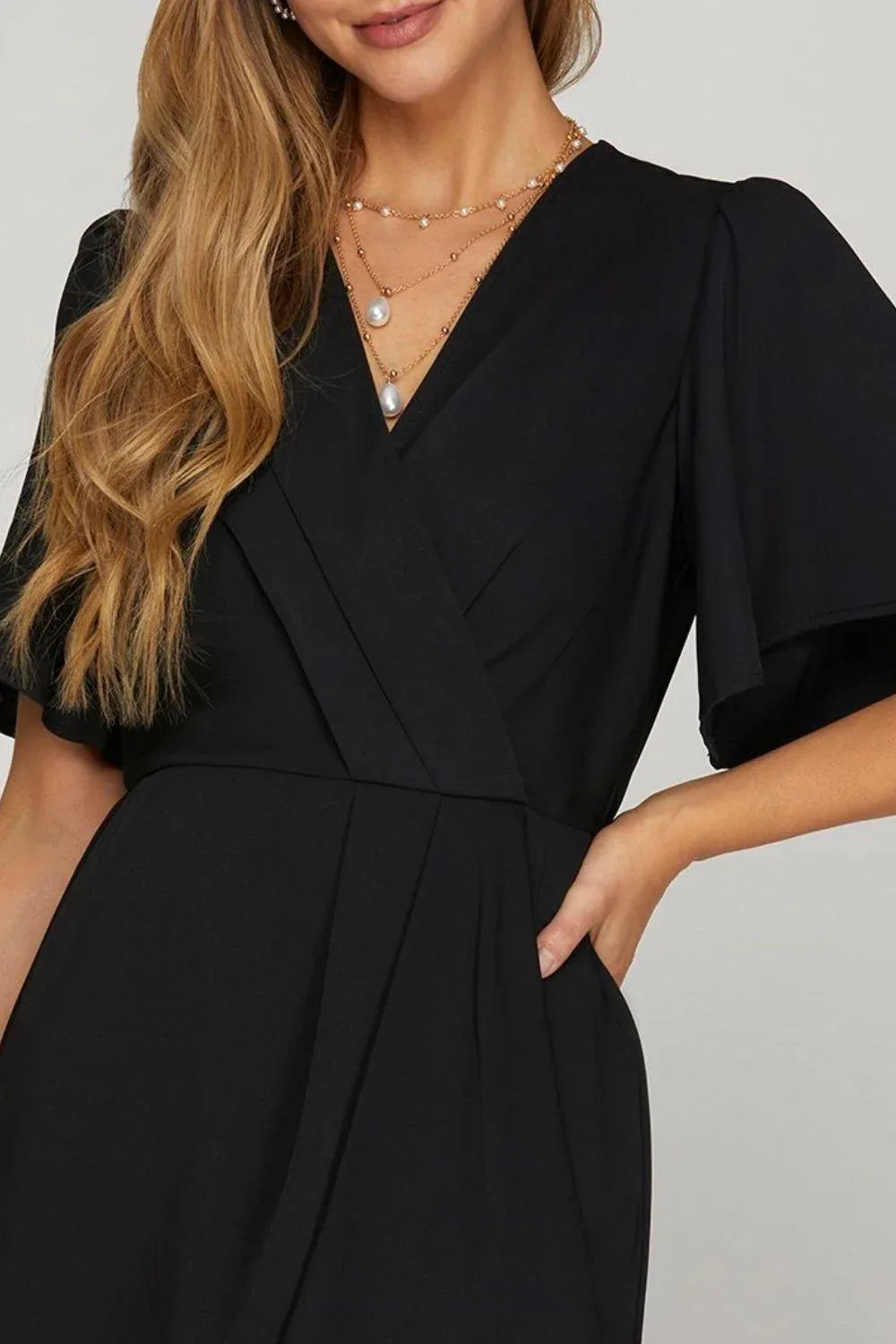 She + Sky Ruffled Surplice Short Flutter Sleeve Mini Dress - DAVERRI FASHIONS