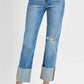 RISEN Full Size High Rise Ankle Straight Wide Cuffed Jeans Plus Size