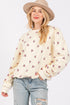 SAGE + FIG Heart Printed Contrast Long Sleeve Sweatshirt - DAVERRI FASHIONS
