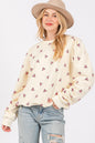 SAGE + FIG Heart Printed Contrast Long Sleeve Sweatshirt - DAVERRI FASHIONS
