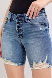 MD Judy Blue Button Fly Mid Length Denim Shorts W/ Destroy | Shorts Daverri Fashions