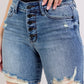 Judy Blue Button Fly Mid Length Denim Shorts W/ Destroy MD Shorts