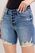 Judy Blue Button Fly Mid Length Denim Shorts W/ Destroy MD Shorts
