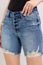 Judy Blue Button Fly Mid Length Denim Shorts W/ Destroy - DAVERRI FASHIONS