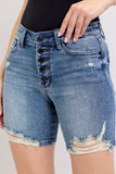 Judy Blue Button Fly Mid Length Denim Shorts W/ Destroy - DAVERRI FASHIONS