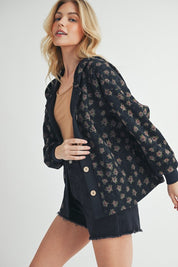 Aemi + Co Floral Button Up Hooded Jacket