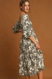 Umgee Ruffle Hem Flower Printed V-Neck Dress | Daverri Fashions