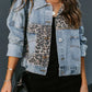 Distressed Leopard Drop Shoulder Denim Jacket - DAVERRI FASHIONS